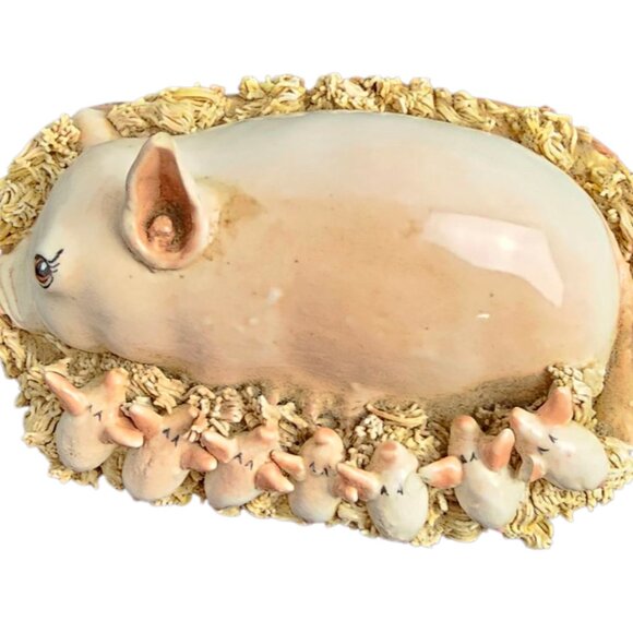 Vintage Original Ceramic Sculpture Basil‎ Matthews Mama w/Piglets Spaghetti Trim - Picture 2 of 9